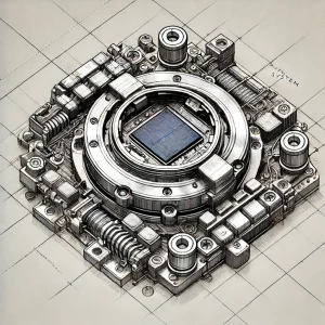 DALL·E 2024 06 13 10.06.17 A detailed drawing of an autofocus system sensor used in mirrorless cameras. The drawing should focus on the sensor itself highlighting its structure