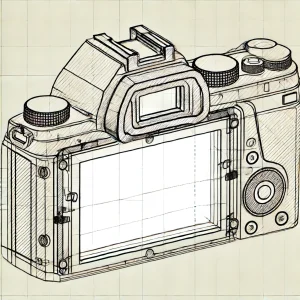 DALL·E 2024 06 13 10.37.19 A detailed drawing of an electronic viewfinder EVF used in mirrorless cameras. The drawing should focus on the viewfinder itself highlighting its s